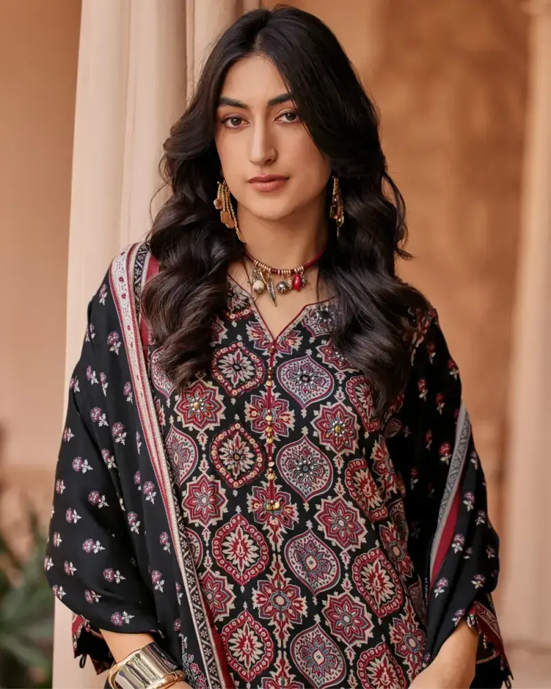 Black Fancy Cotton Ladies Suit