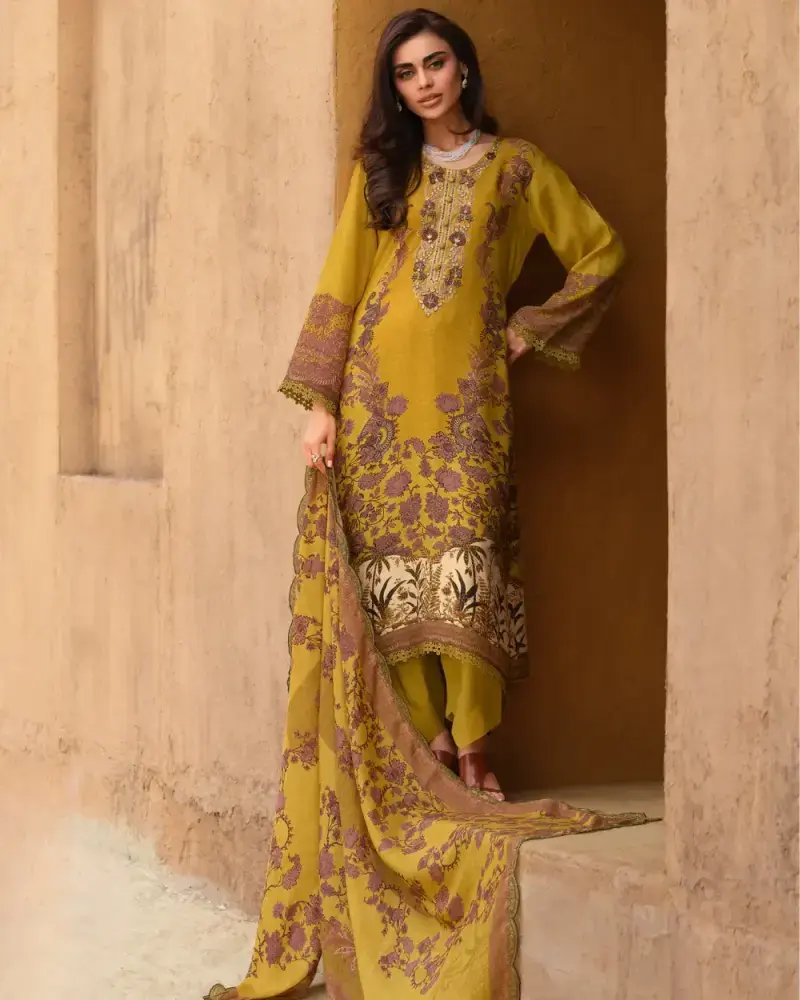 Mustard Cotton Ladies Suit