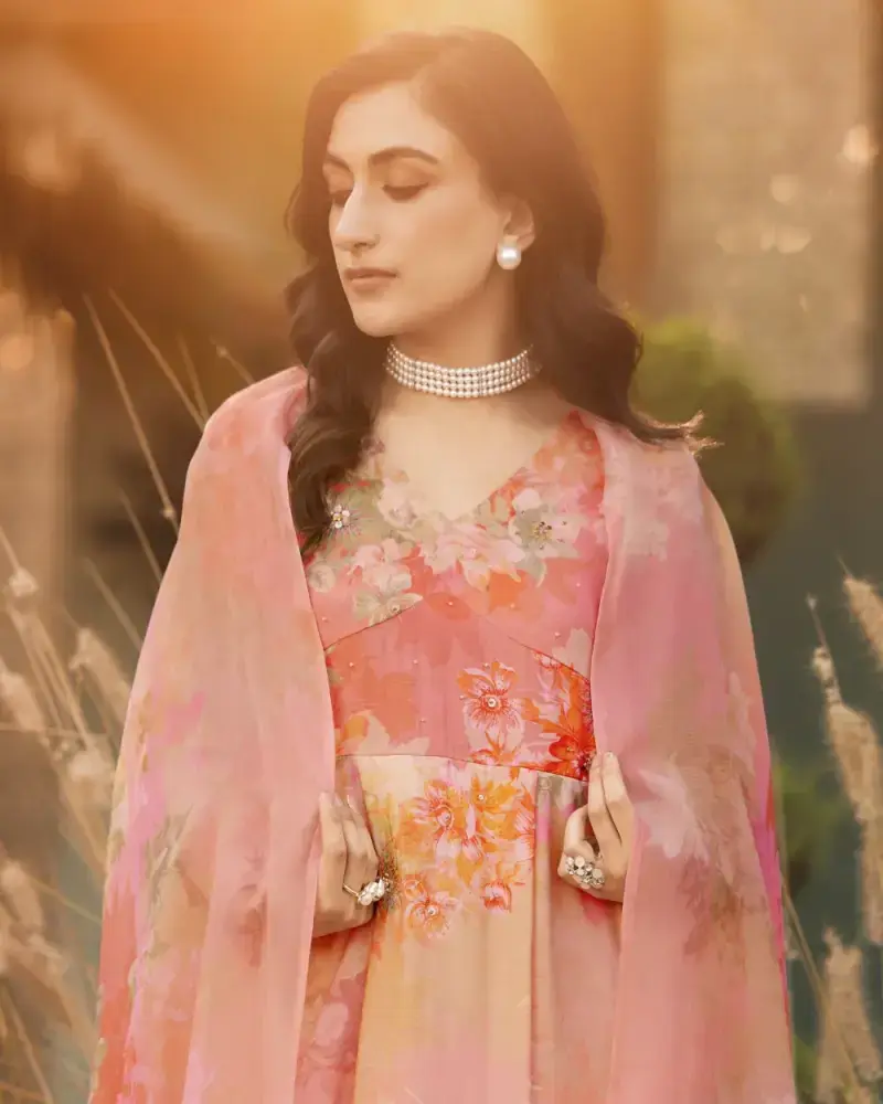 Peach Elegant Muslin Suit
