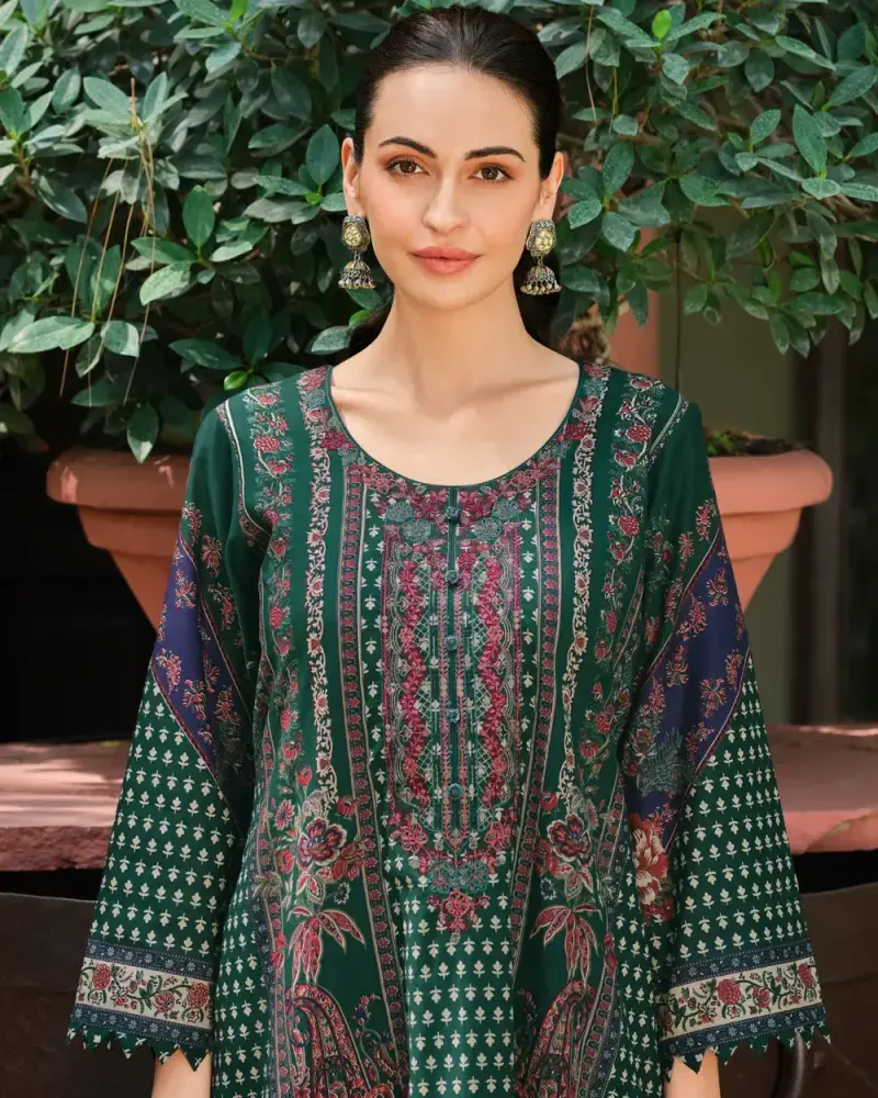 Green Fancy Cotton Summer Suit for Women