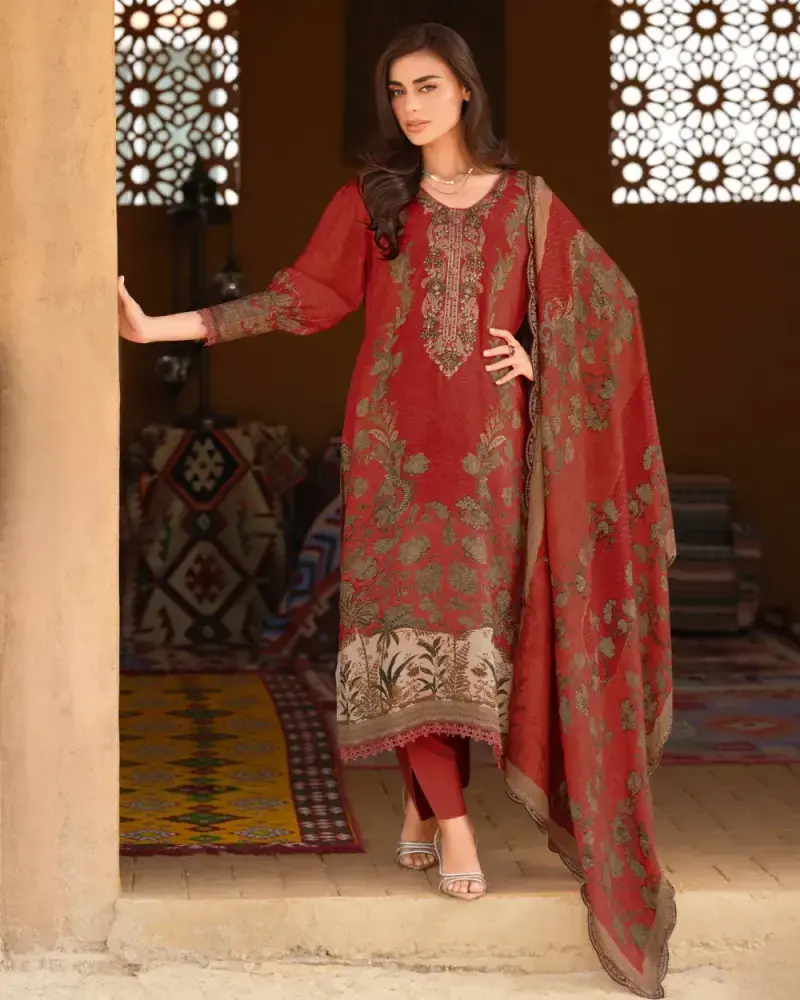 Red Cotton Ladies Suit